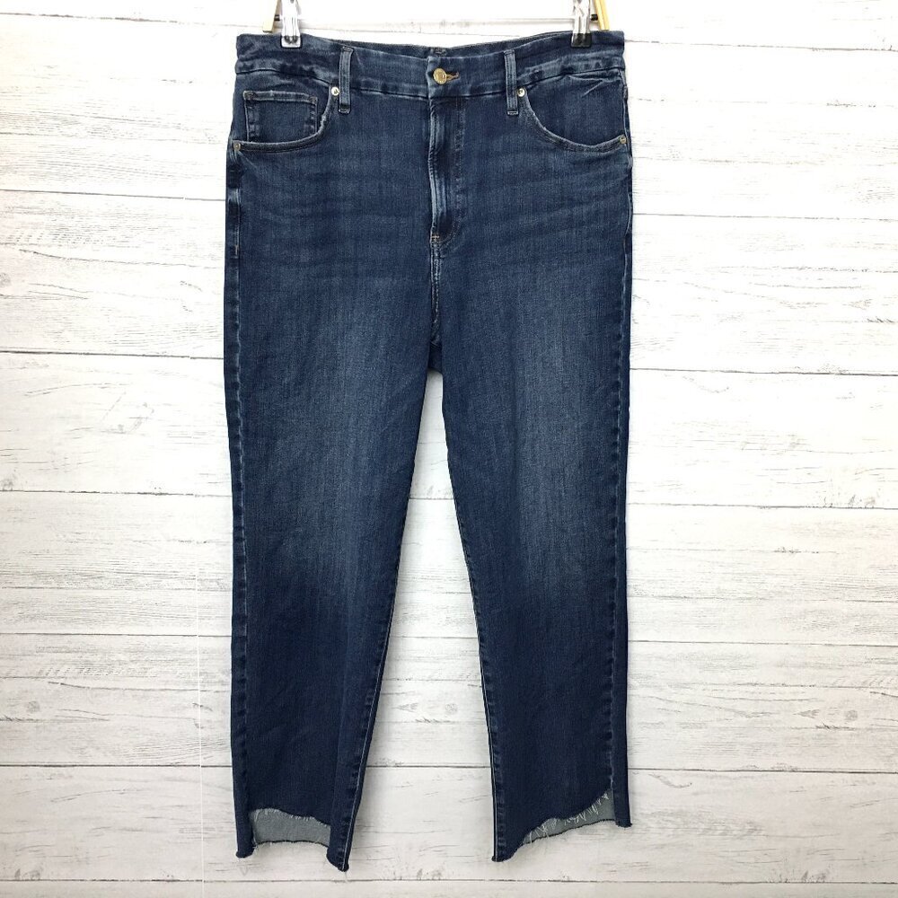 Express Women's Jeans Straight Ankle High Rise Fray Hems Stretch Large 12/14/16